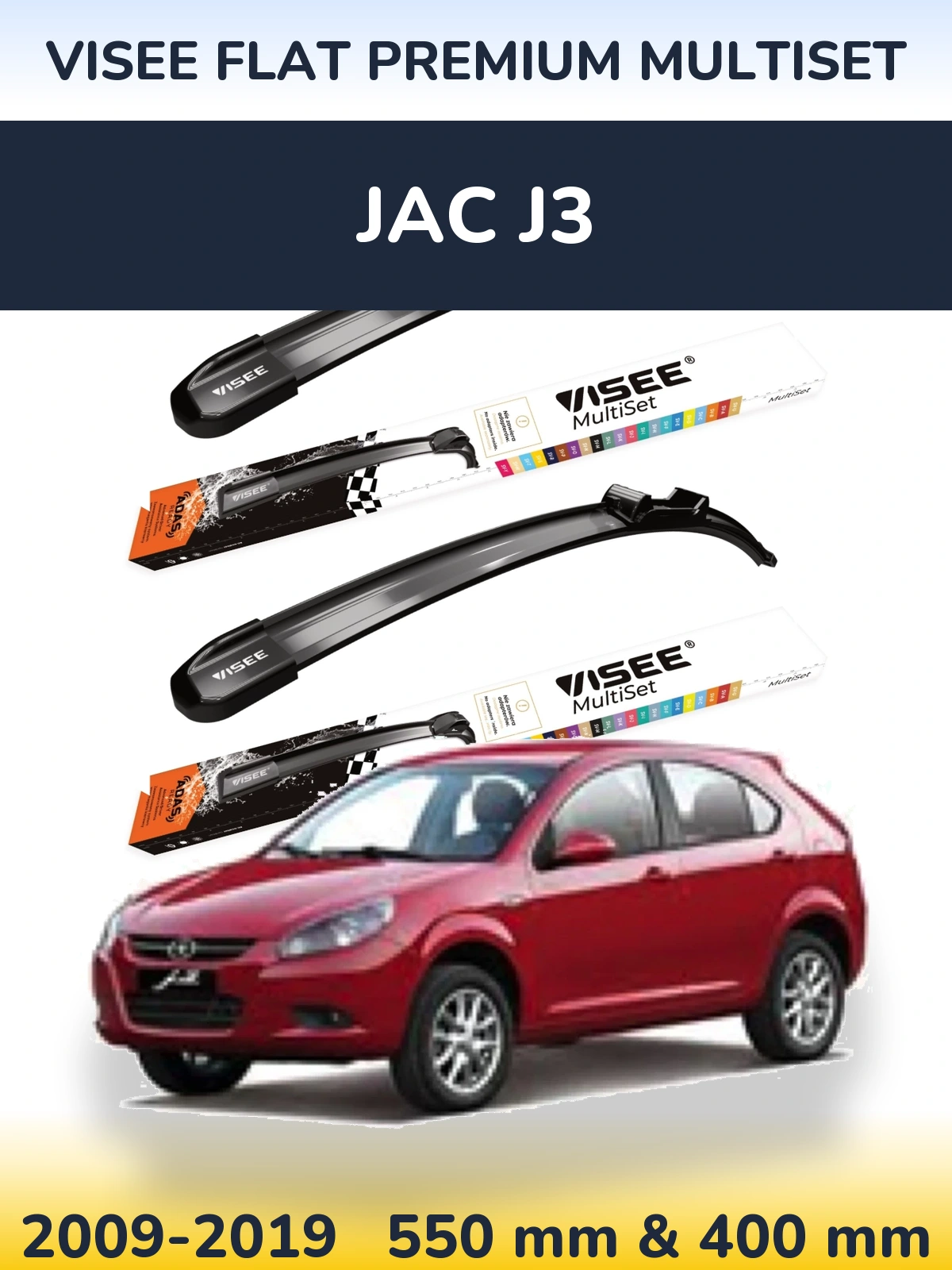 Komplet przednich wycieraczek VISEE FLAT PREMIUM MultiSet 550 & 400 mm do JAC J3 2009-2019