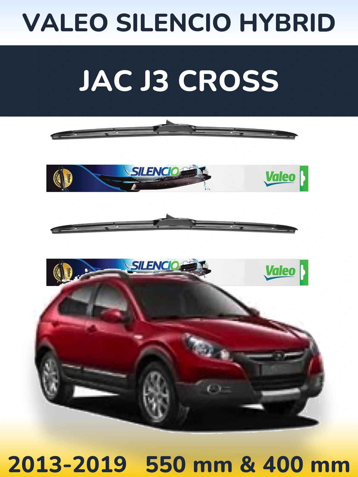 Front wiper blade set Valeo Silencio Hybrid 550 & 400 mm for JAC J3 Cross 2013-2019