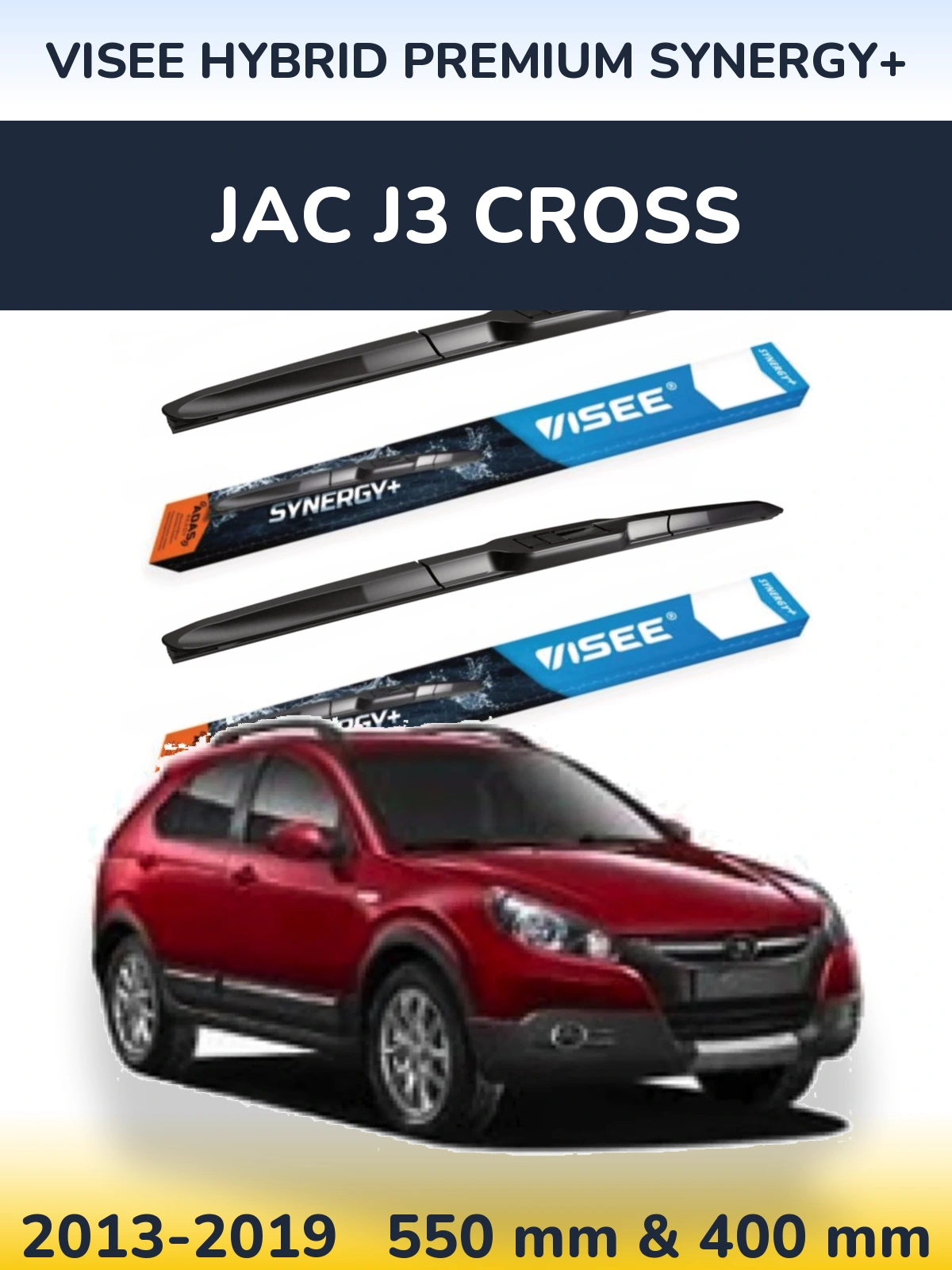 Komplet przednich wycieraczek VISEE HYBRID PREMIUM SYNERGY+ 550 & 400 mm do JAC J3 Cross 2013-2019