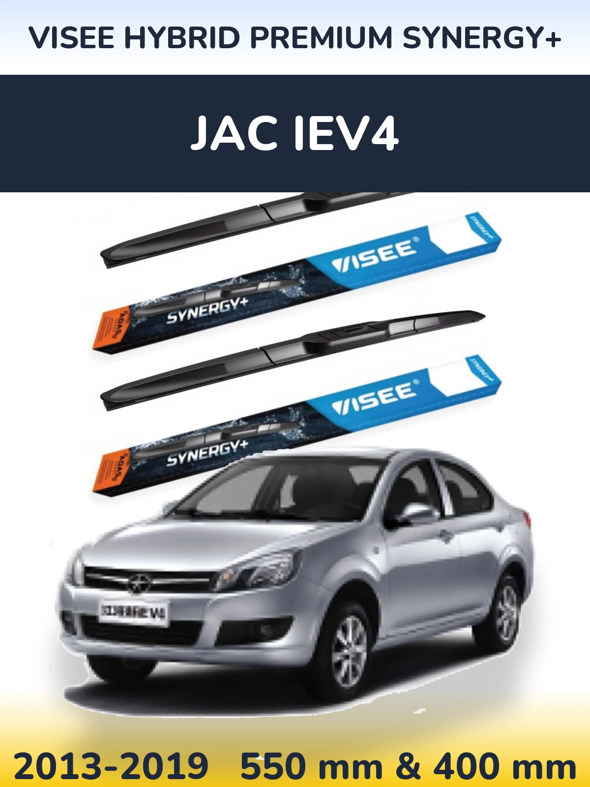Front wiper blade set VISEE HYBRID PREMIUM SYNERGY+ 550 & 400 mm for JAC iEV4 2013-2019