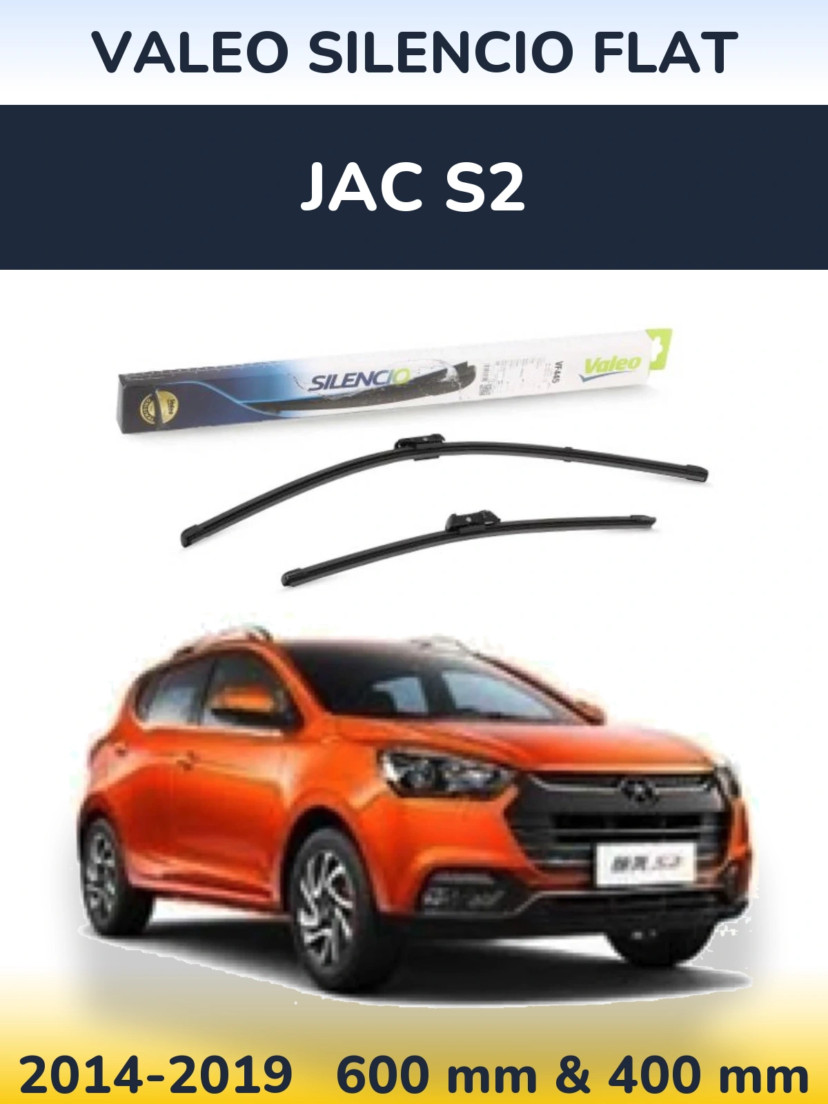 Front wiper blade set Valeo Silencio Flat 600 & 400 mm for JAC S2 2014-2019