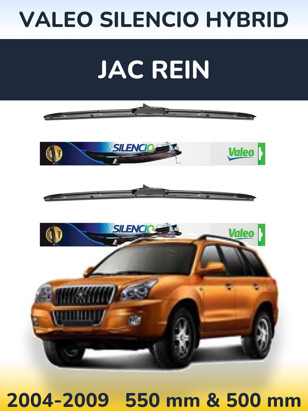 Комплект передних дворников Valeo Silencio Hybrid 550 & 500 мм для JAC Rein 2004-2009