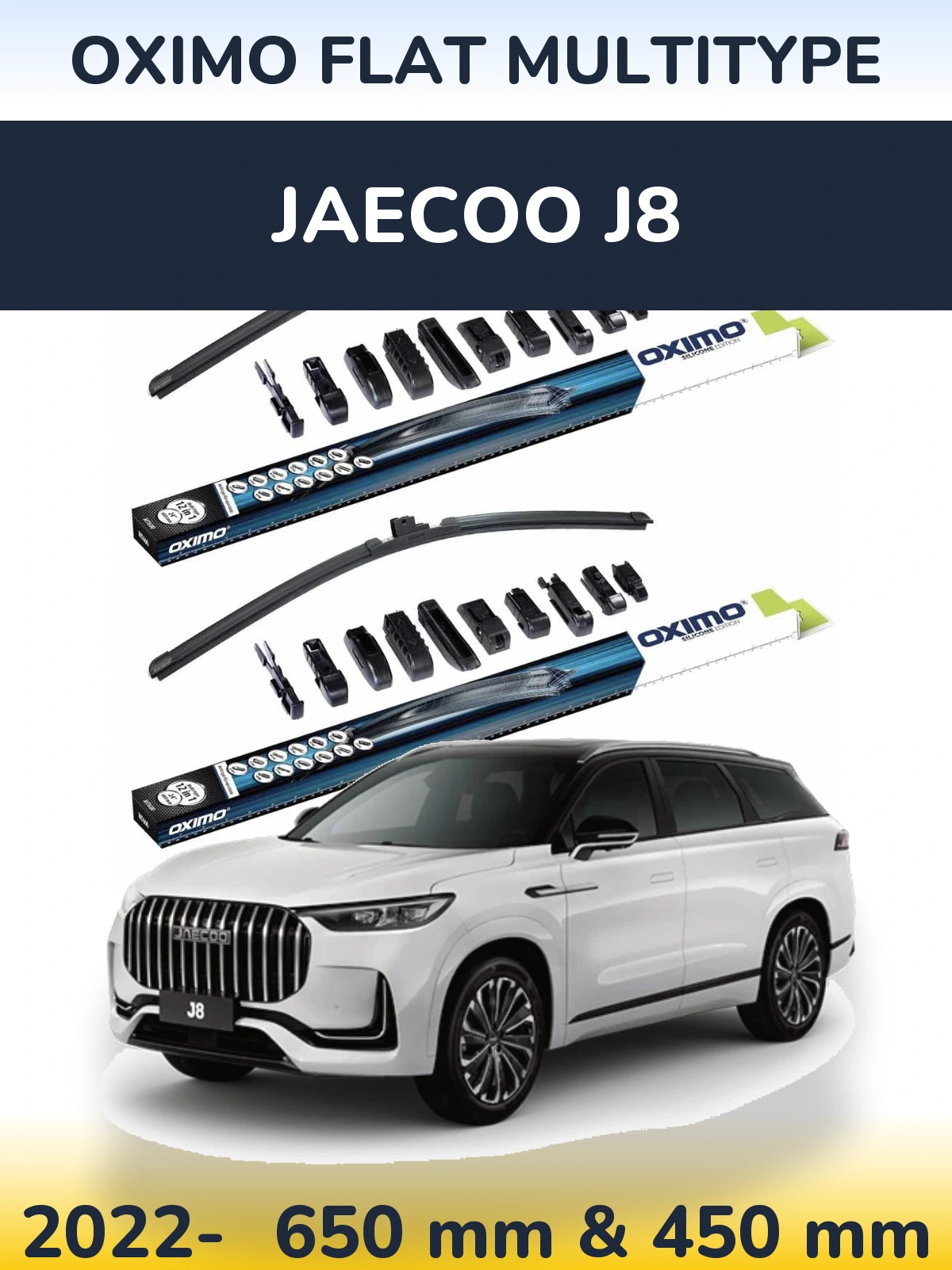 Front wiper blade set Oximo Flat MultiTypee 650 & 450 mm for Jaecoo J8 2022-2026
