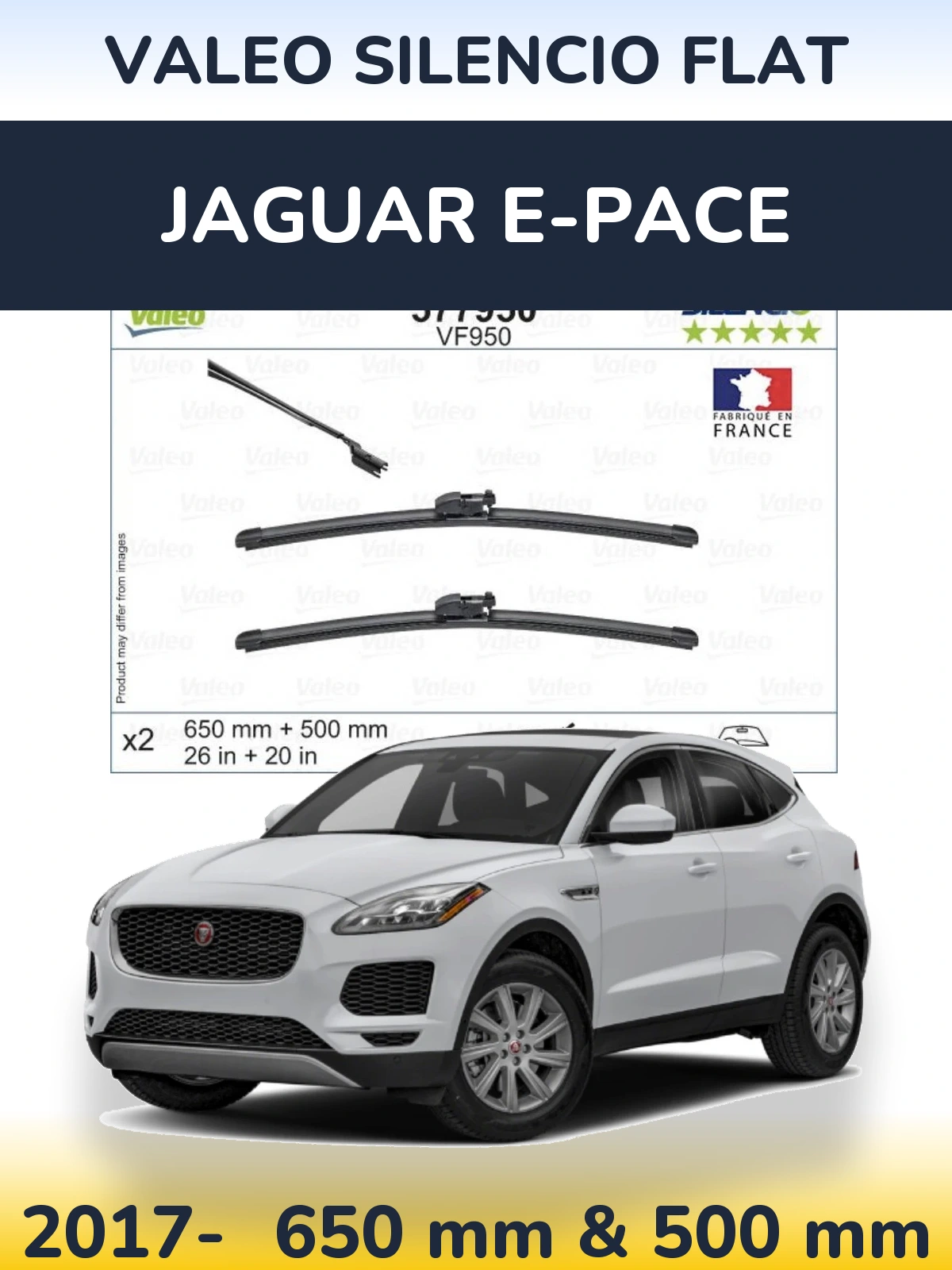 Комплект передніх щіток Valeo Silencio Flat 650 & 500 мм для Jaguar E-Pace 2017-2026