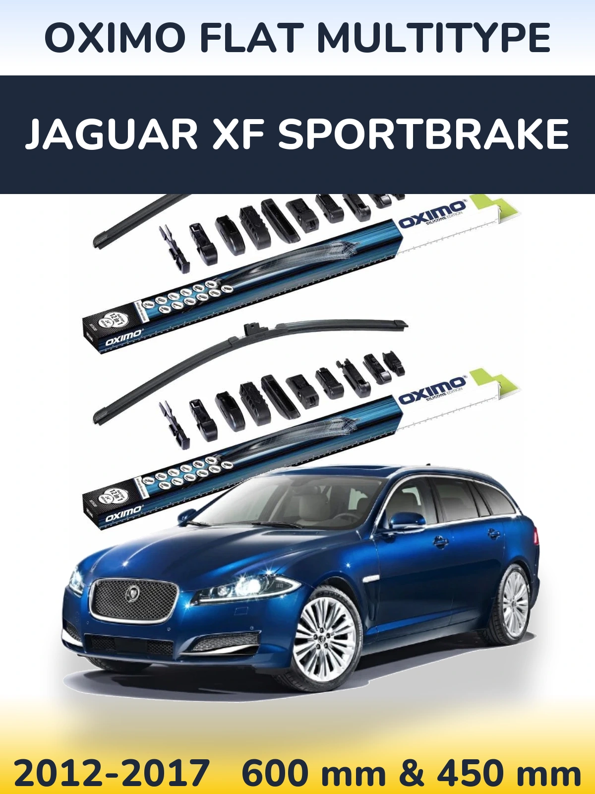 Front wiper blade set Oximo Flat MultiTypee 600 & 450 mm for Jaguar XF Sportbrake 2012-2017