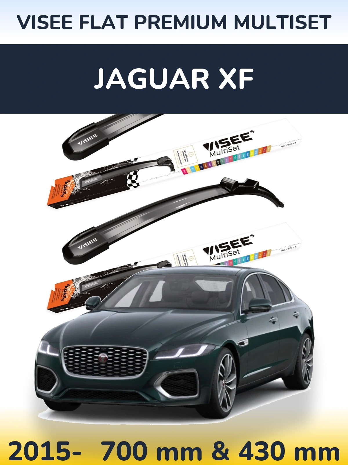 Komplet przednich wycieraczek VISEE FLAT PREMIUM MultiSet 700 & 430 mm do Jaguar XF 2015-2026