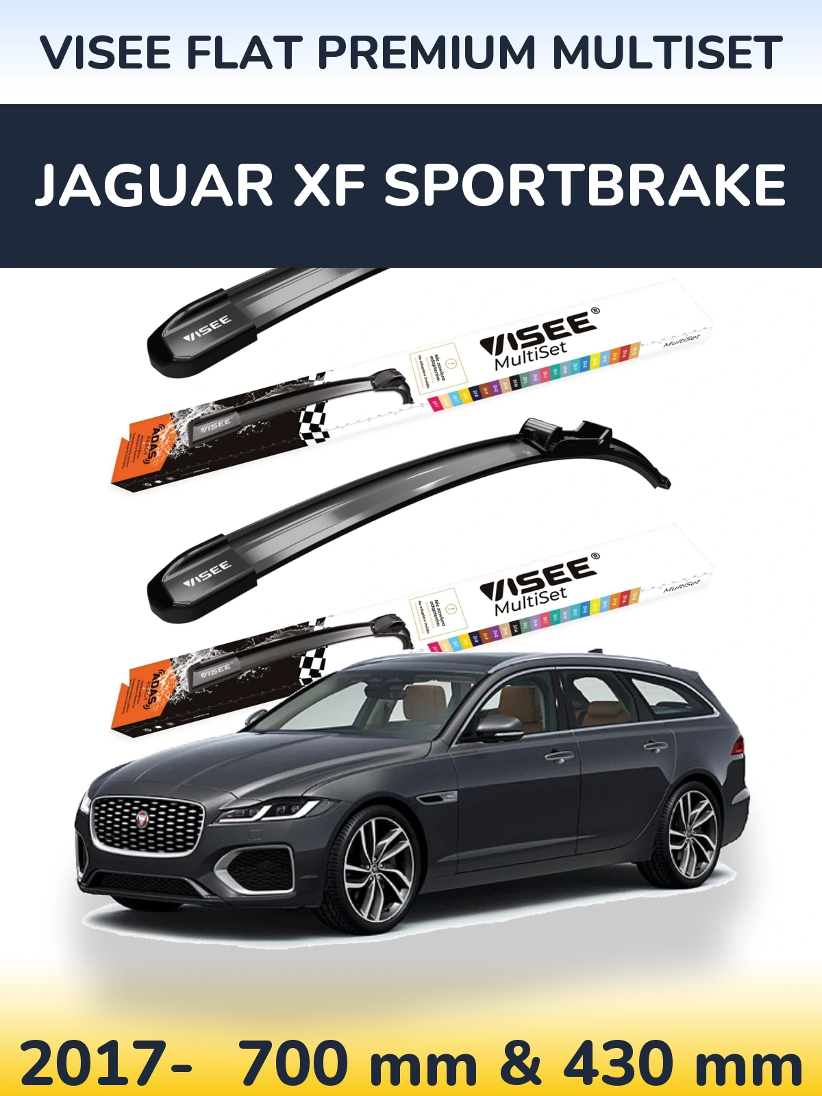 Комплект передних дворников VISEE FLAT PREMIUM MultiSet 700 & 430 мм для Jaguar XF Sportbrake 2017-2026