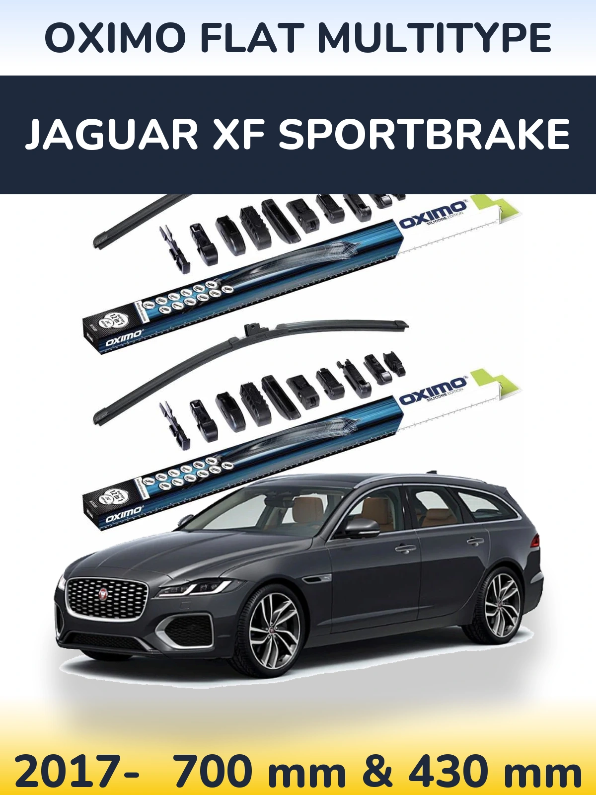 Комплект передних дворников Oximo Flat MultiТипe 700 & 430 мм для Jaguar XF Sportbrake 2017-2026