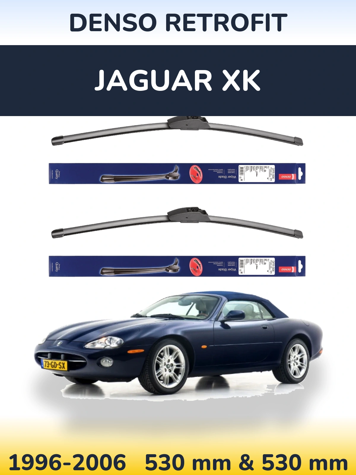 Front wiper blade set Denso Retrofit 530 & 530 mm for Jaguar XK 1996-2006