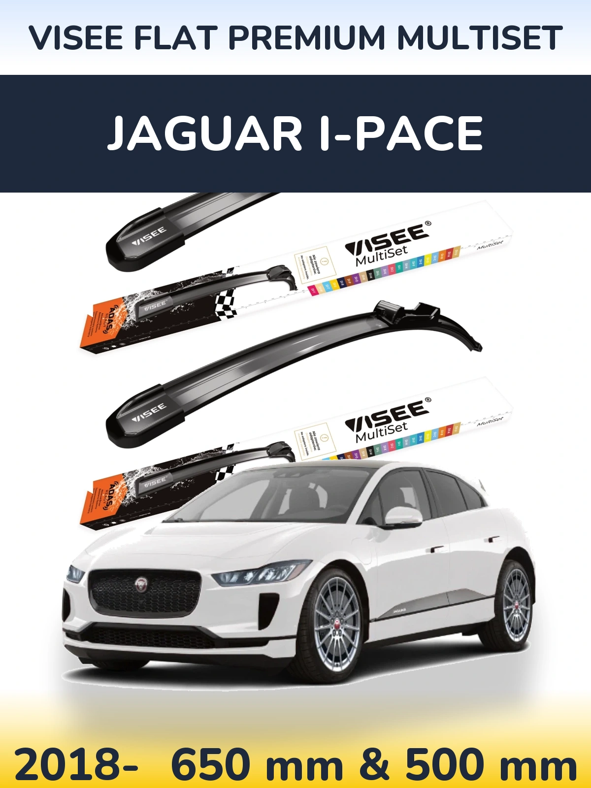 Komplet przednich wycieraczek VISEE FLAT PREMIUM MultiSet 650 & 500 mm do Jaguar I-Pace 2018-2026