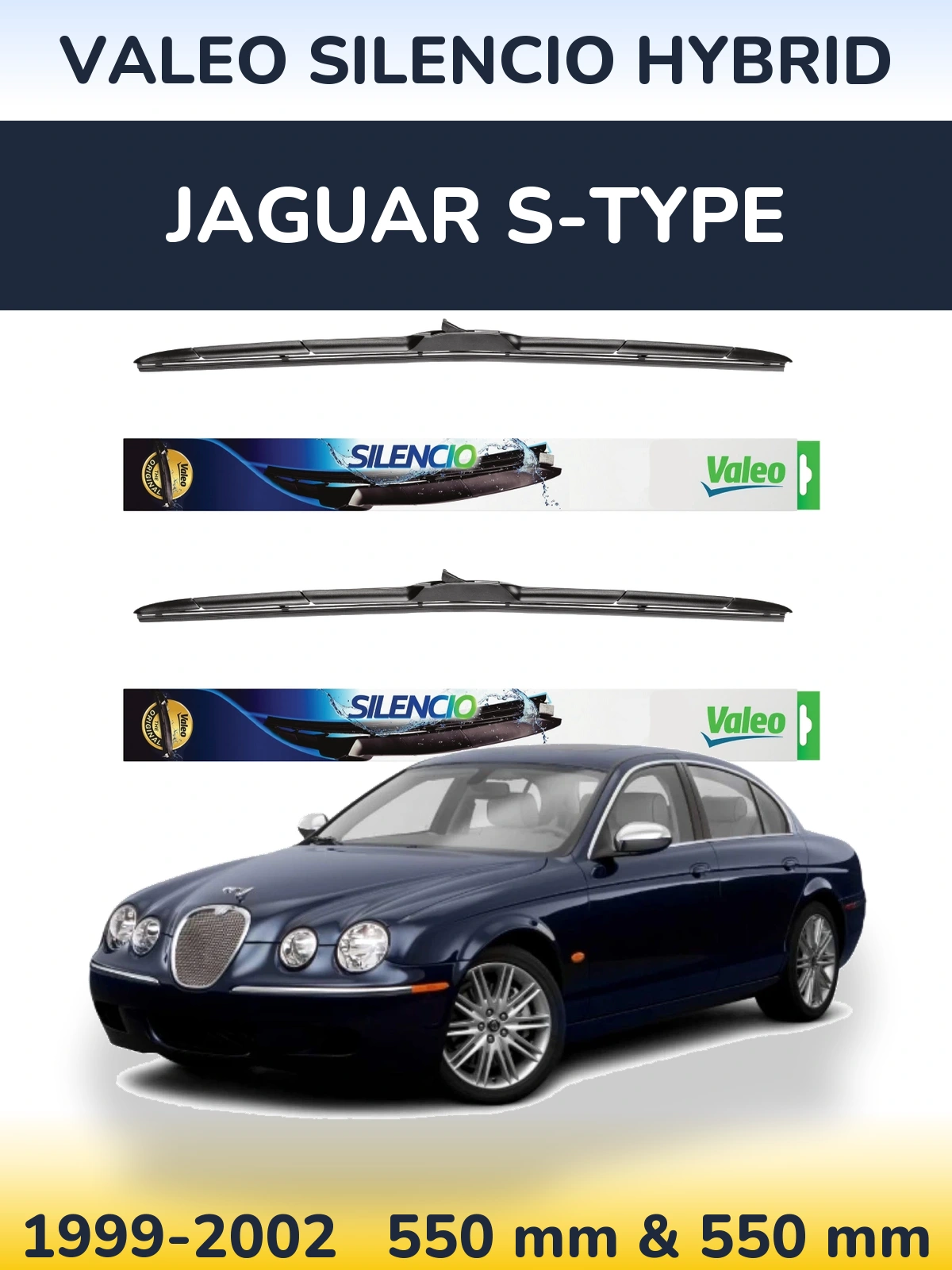 Komplet przednich wycieraczek Valeo Silencio Hybrid 550 & 550 mm do Jaguar S-Type 1999-2002