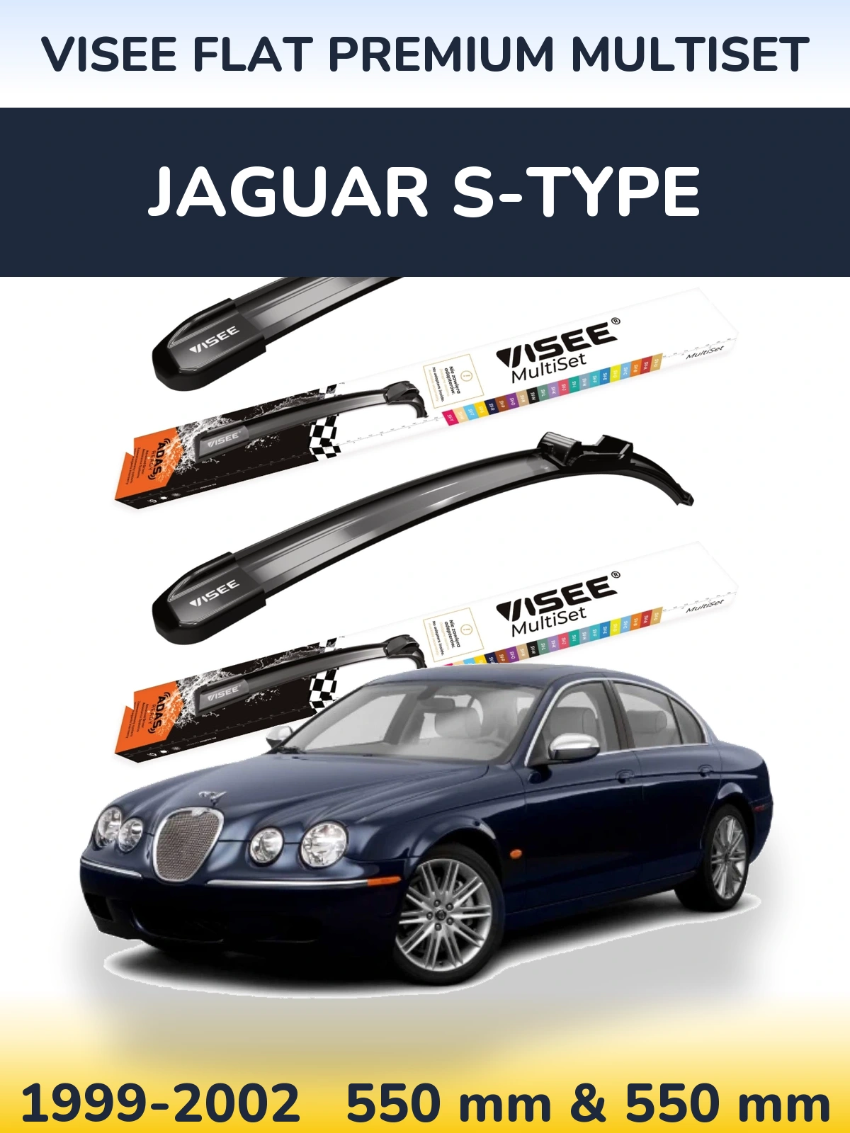 Front wiper blade set VISEE FLAT PREMIUM MultiSet 550 & 550 mm for Jaguar S-Typee 1999-2002