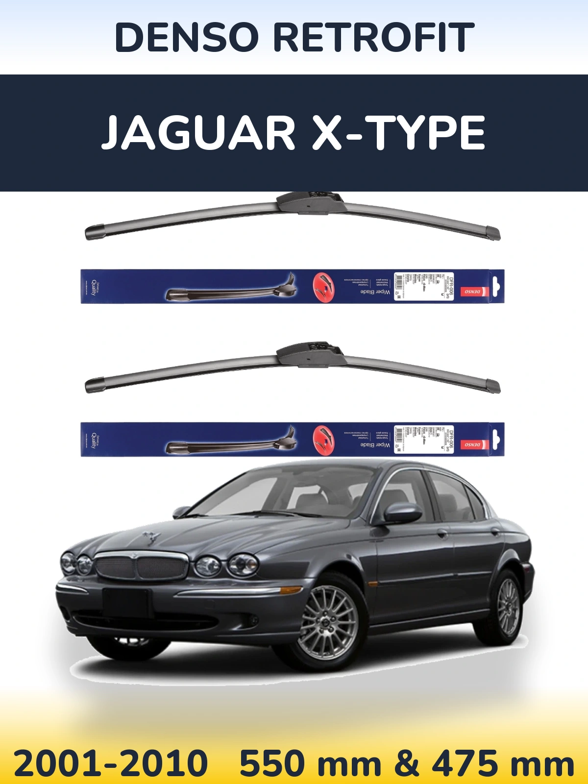 Komplet przednich wycieraczek Denso Retrofit 550 & 475 mm do Jaguar X-Type 2001-2010