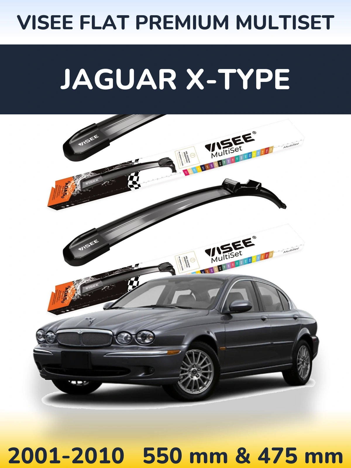 Komplet przednich wycieraczek VISEE FLAT PREMIUM MultiSet 550 & 475 mm do Jaguar X-Type 2001-2010