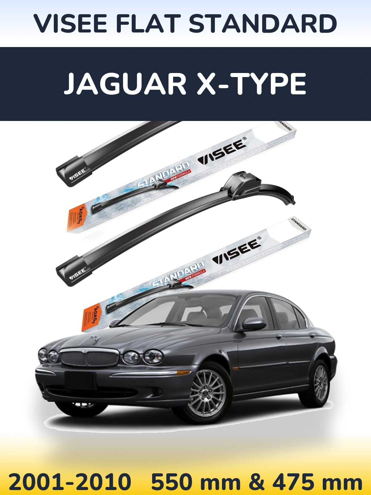 Front wiper blade set VISEE FLAT STANDARD 550 & 475 mm for Jaguar X-Typee 2001-2010