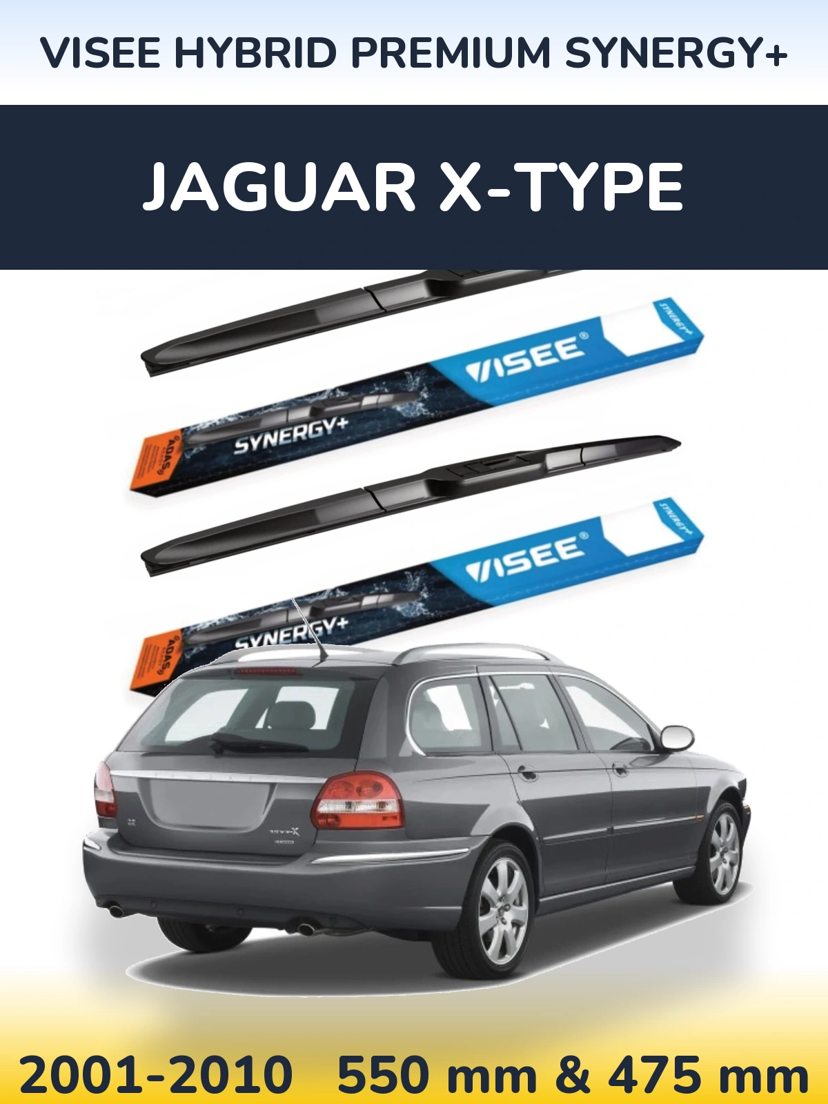 Front wiper blade set VISEE HYBRID PREMIUM SYNERGY+ 550 & 475 mm for Jaguar X-Typee 2001-2010