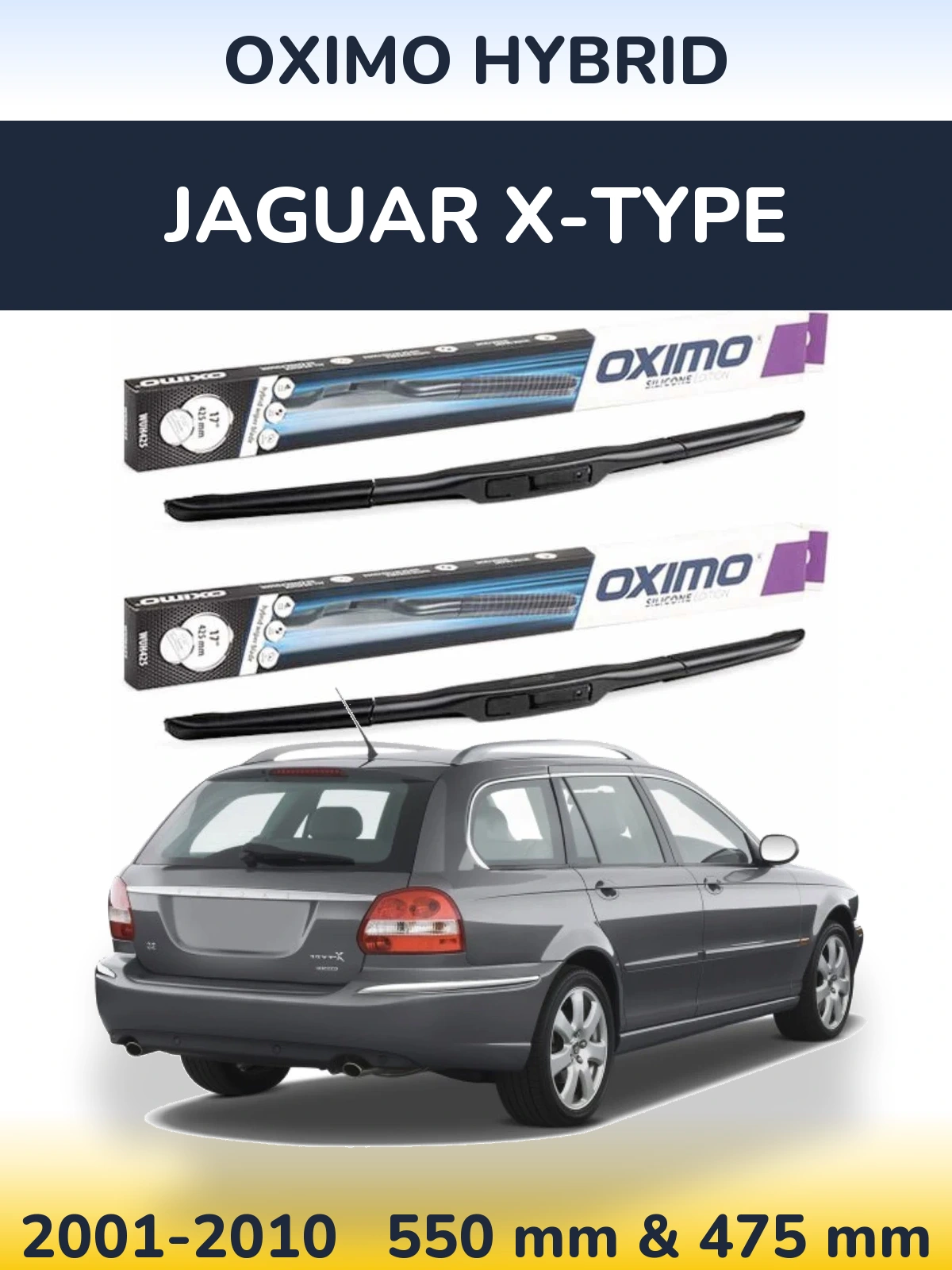 Комплект передних дворников Oximo Hybrid 550 & 475 мм для Jaguar X-Типe 2001-2010