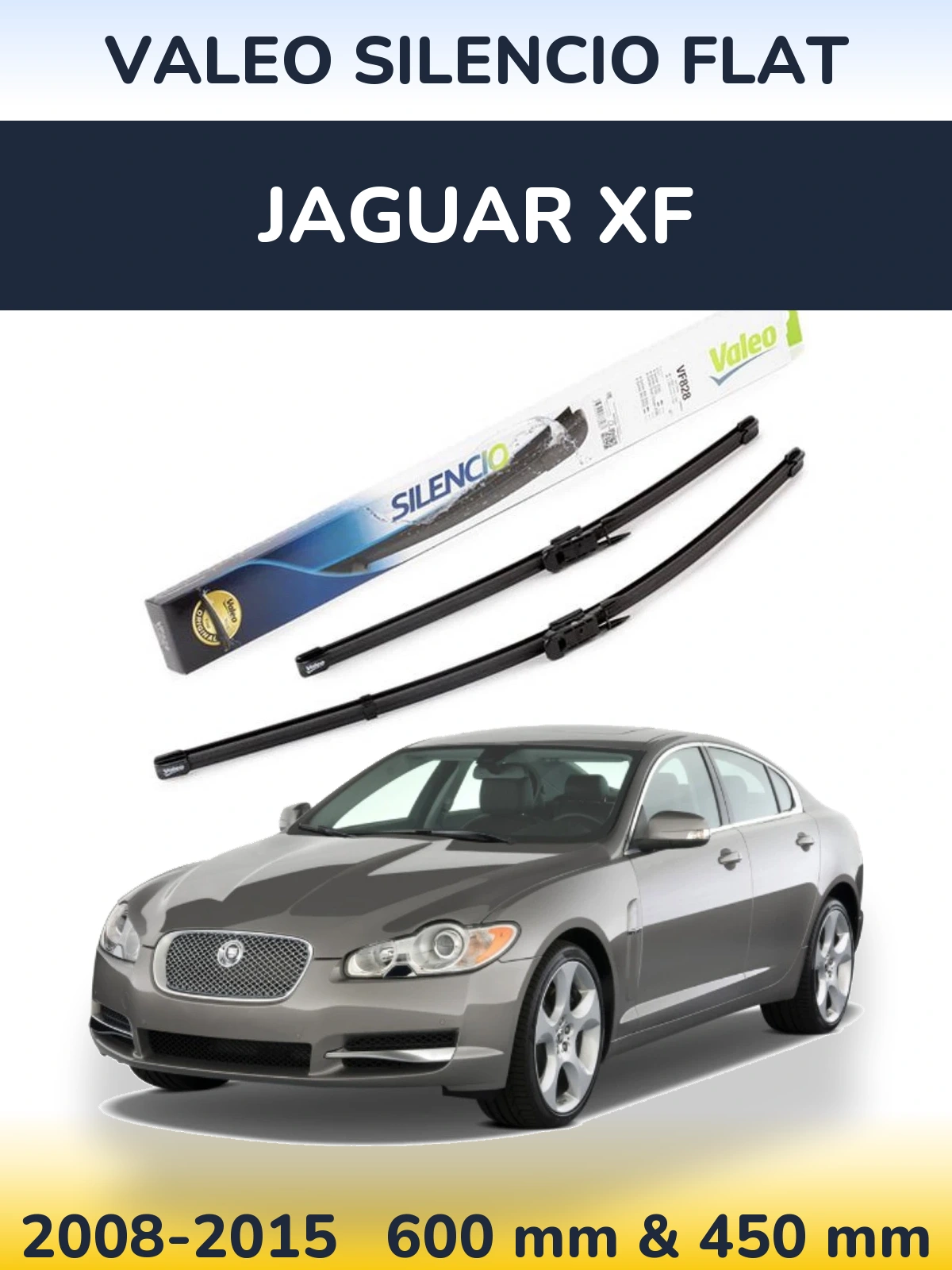 Front wiper blade set Valeo Silencio Flat 600 & 450 mm for Jaguar XF 2008-2015