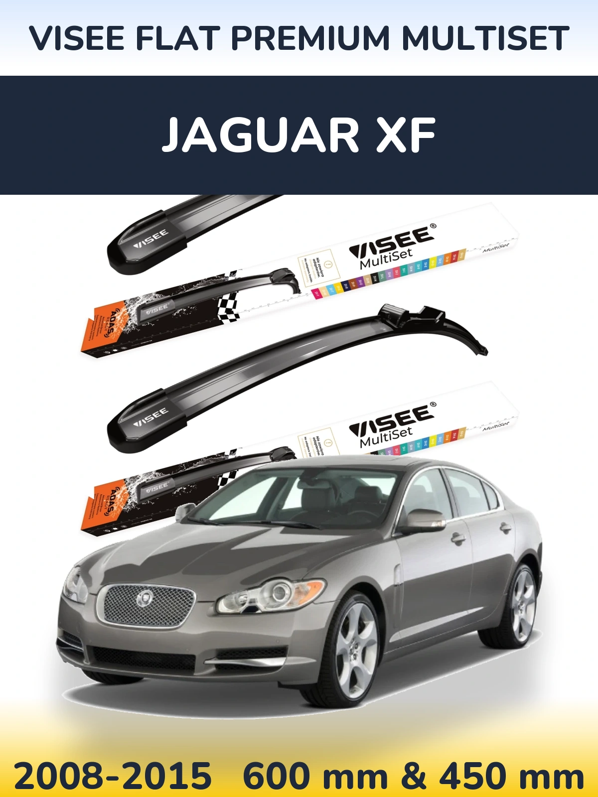 Komplet przednich wycieraczek VISEE FLAT PREMIUM MultiSet 600 & 450 mm do Jaguar XF 2008-2015