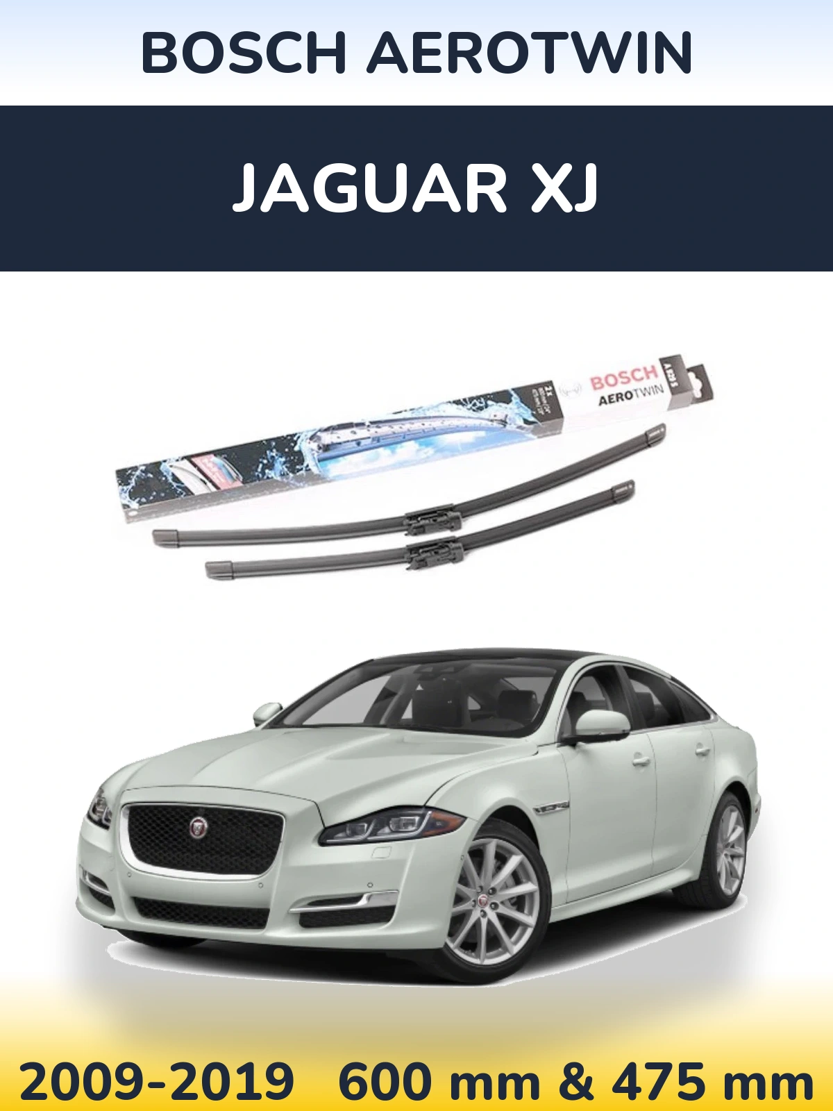 Front wiper blade set BOSCH AeroTwin 600 & 475 mm for Jaguar XJ 2009-2019