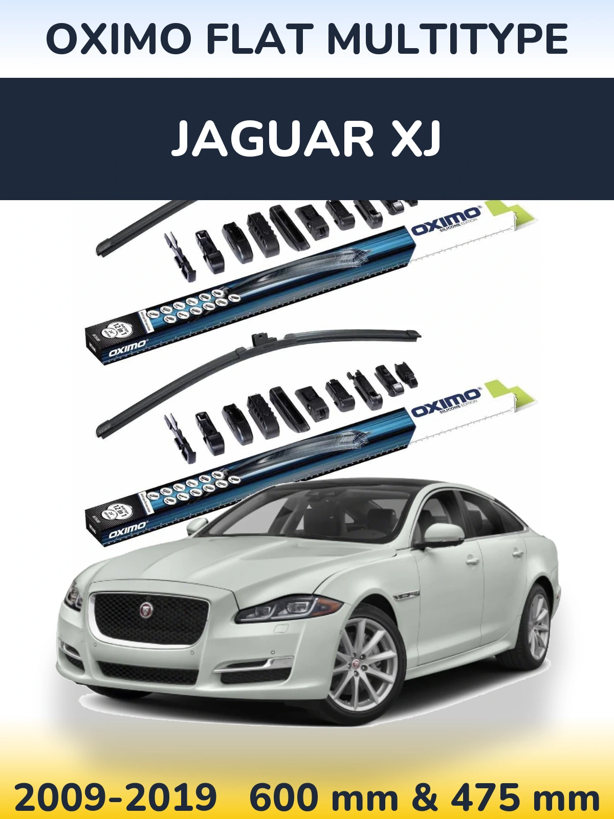 Front wiper blade set Oximo Flat MultiTypee 600 & 475 mm for Jaguar XJ 2009-2019