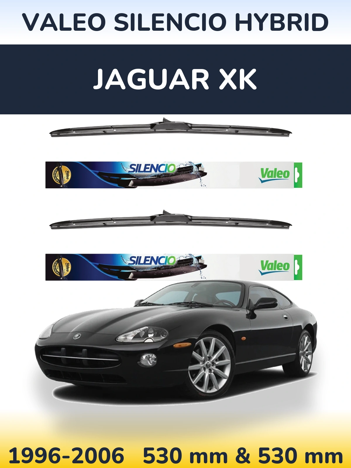 Front wiper blade set Valeo Silencio Hybrid 530 & 530 mm for Jaguar XK 1996-2006