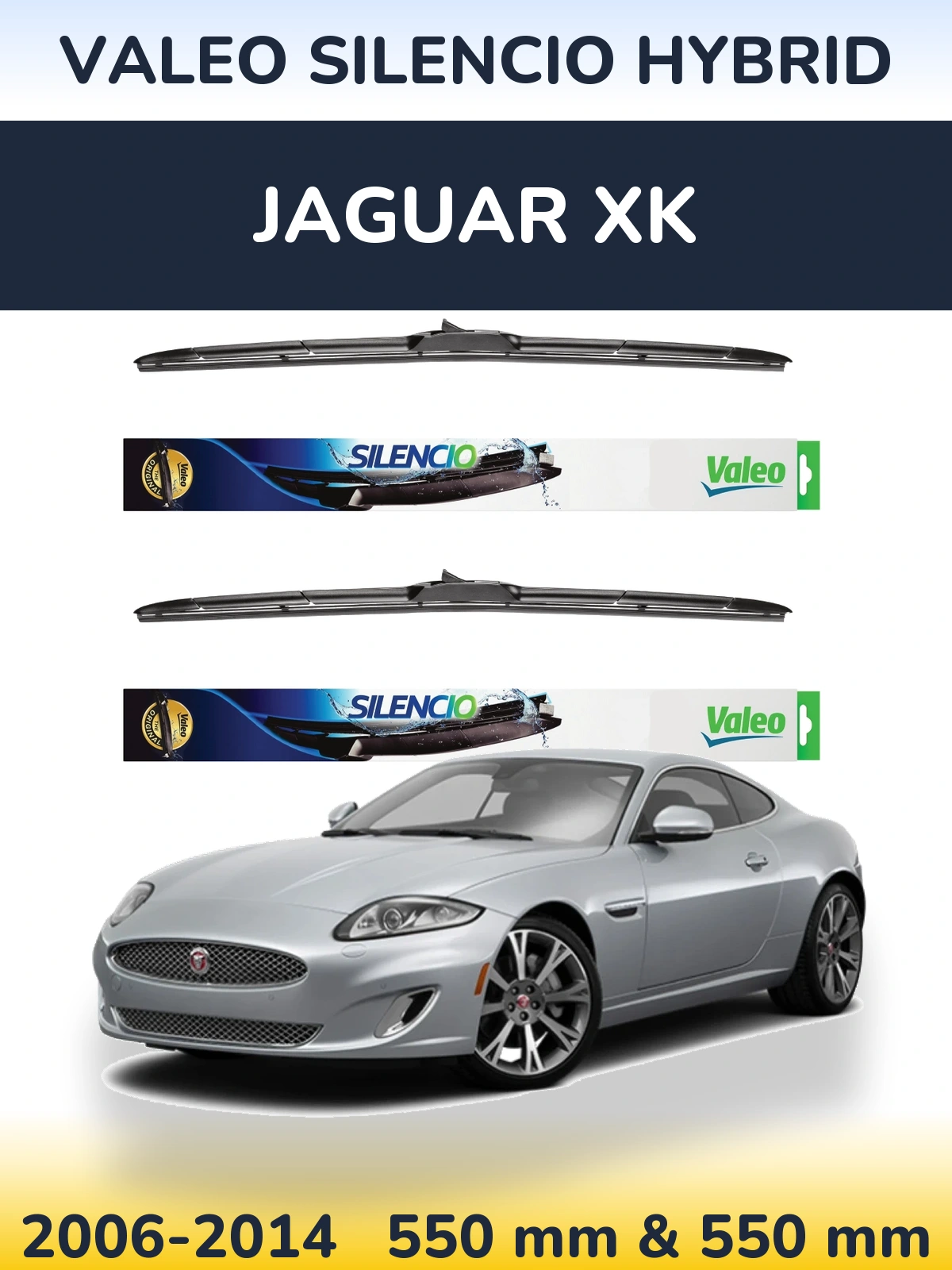 Komplet przednich wycieraczek Valeo Silencio Hybrid 550 & 550 mm do Jaguar XK 2006-2014