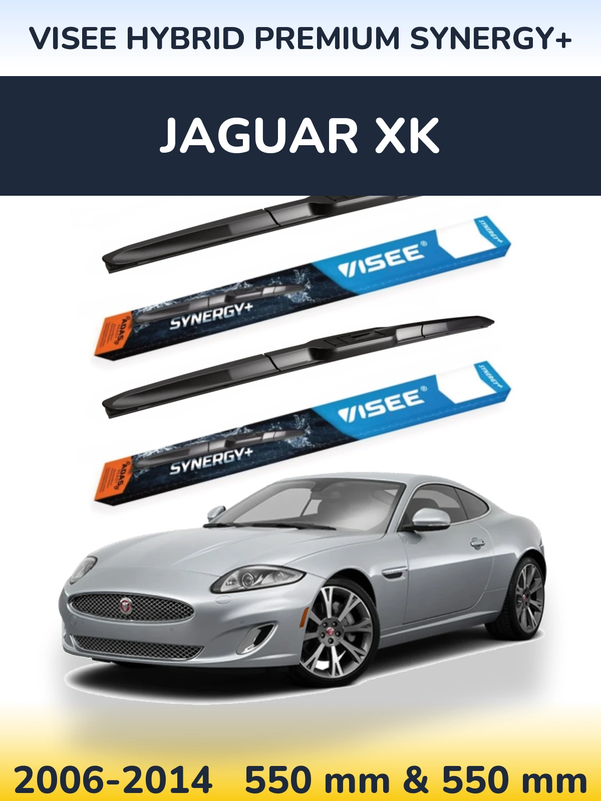 Front wiper blade set VISEE HYBRID PREMIUM SYNERGY+ 550 & 550 mm for Jaguar XK 2006-2014