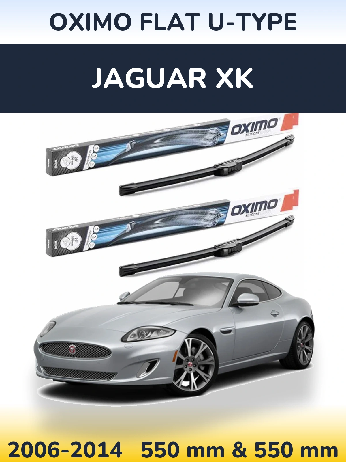 Front wiper blade set Oximo Flat U-type 550 & 550 mm for Jaguar XK 2006-2014