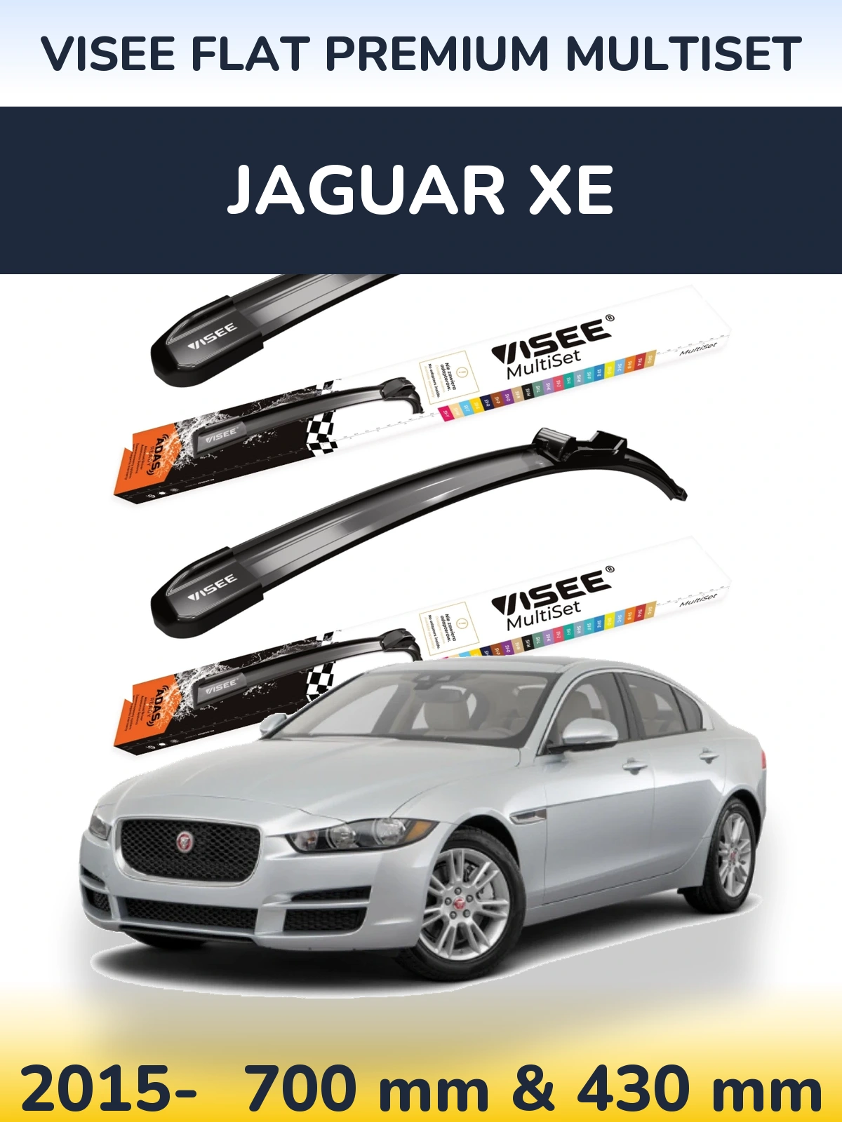Komplet przednich wycieraczek VISEE FLAT PREMIUM MultiSet 700 & 430 mm do Jaguar XE 2015-2026