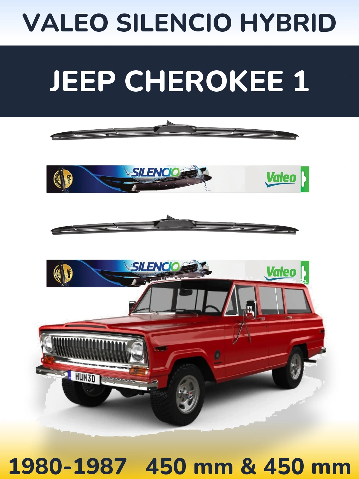 Komplet przednich wycieraczek Valeo Silencio Hybrid 450 & 450 mm do Jeep Cherokee 1 1980-1987