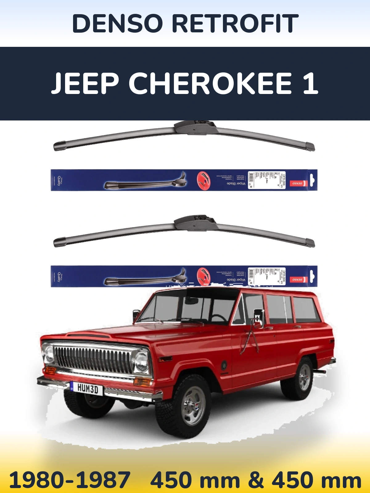 Komplet przednich wycieraczek Denso Retrofit 450 & 450 mm do Jeep Cherokee 1 1980-1987