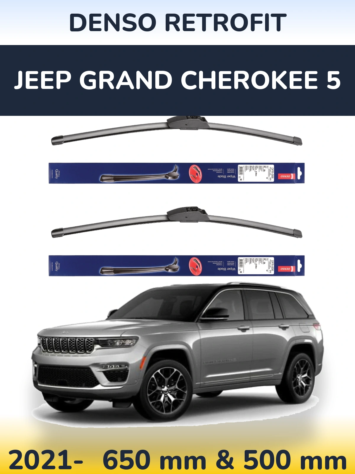 Komplet przednich wycieraczek Denso Retrofit 650 & 500 mm do Jeep Grand Cherokee 5 2021-2026
