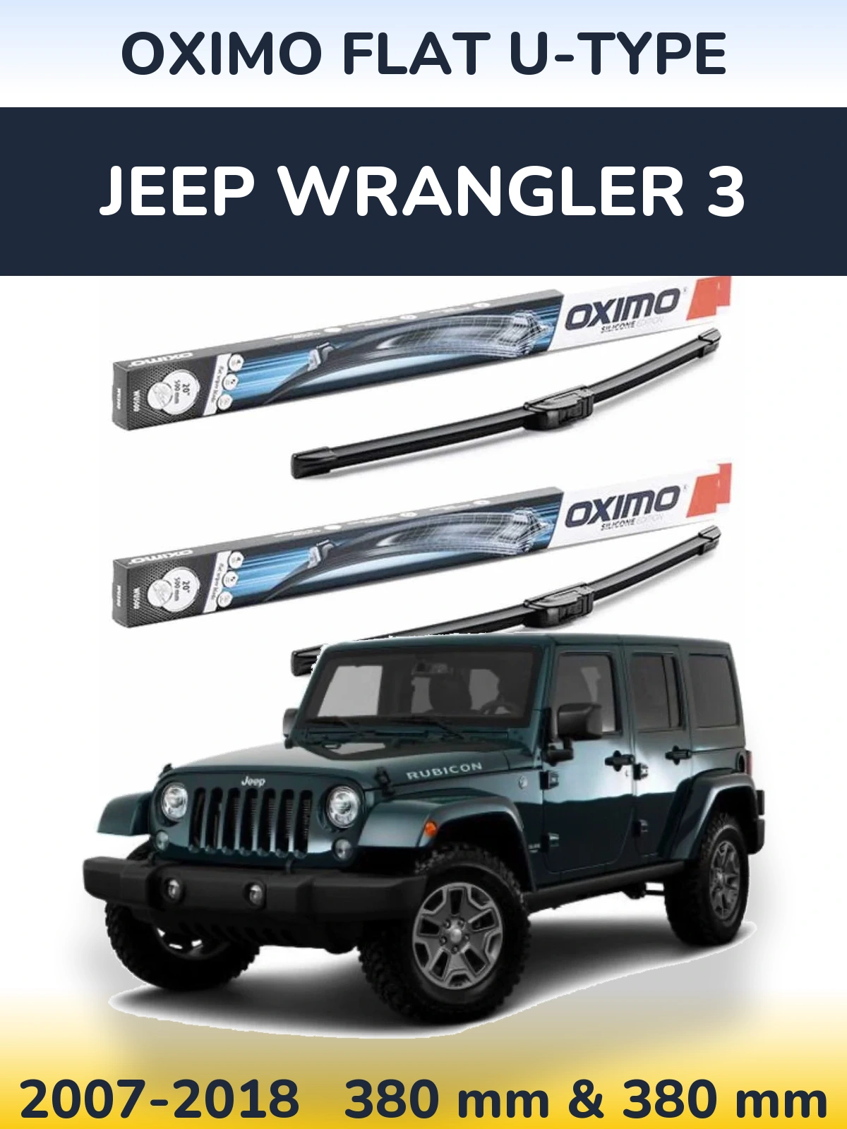 Front wiper blade set Oximo Flat U-type 380 & 380 mm for Jeep Wrangler 3 2007-2018
