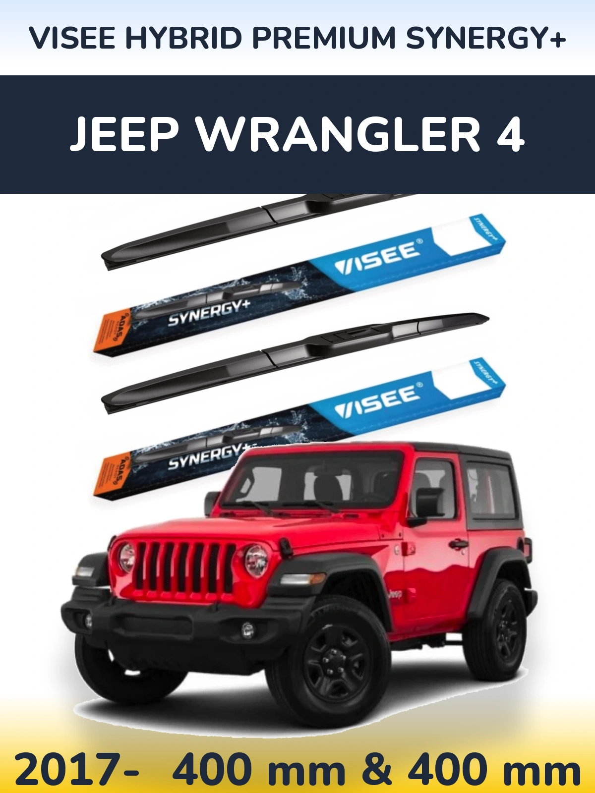 Комплект передних дворников VISEE HYBRID PREMIUM SYNERGY+ 400 & 400 мм для Jeep Wrangler 4 2017-2026