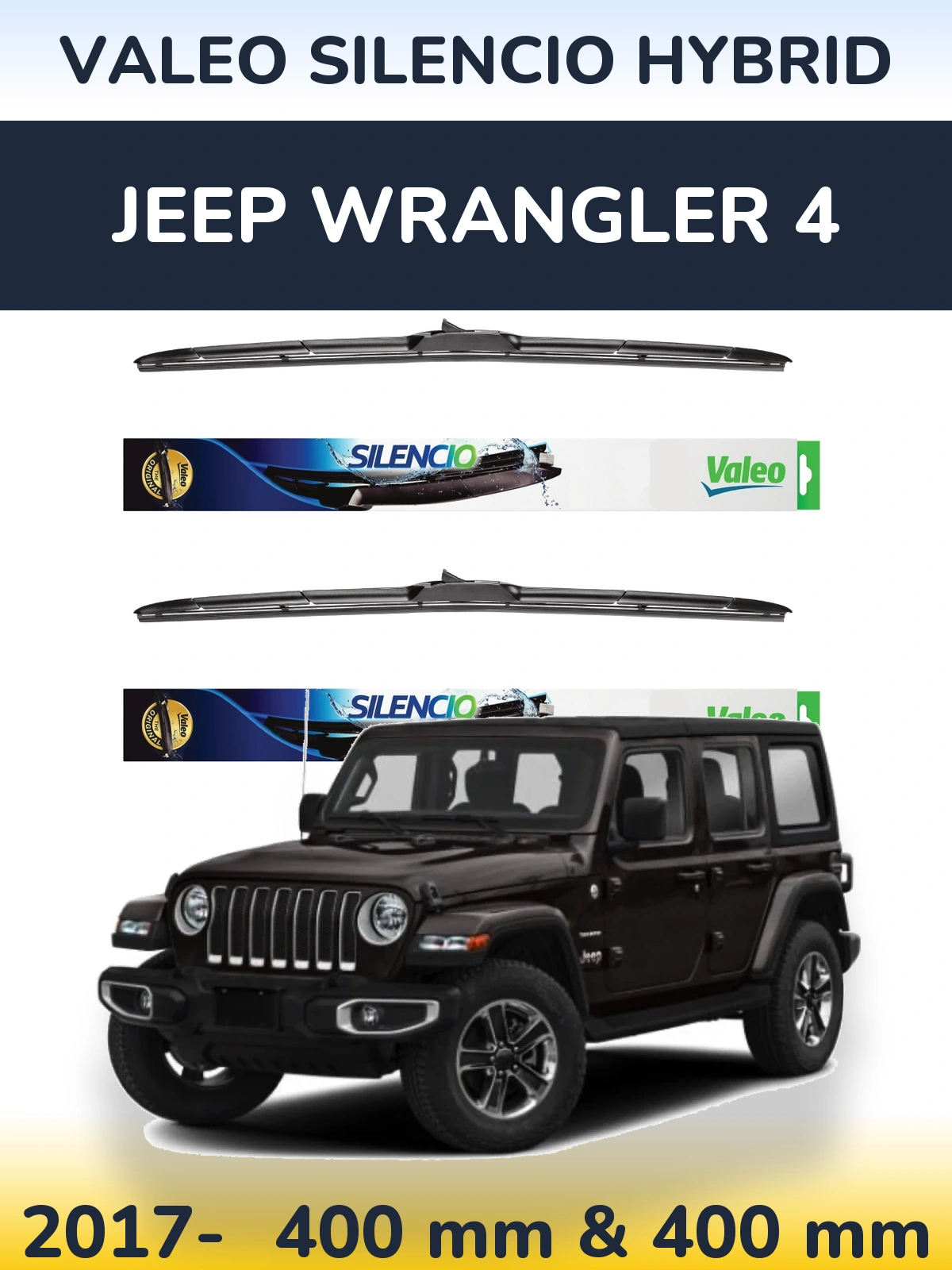 Комплект передних дворников Valeo Silencio Hybrid 400 & 400 мм для Jeep Wrangler 4 2017-2026