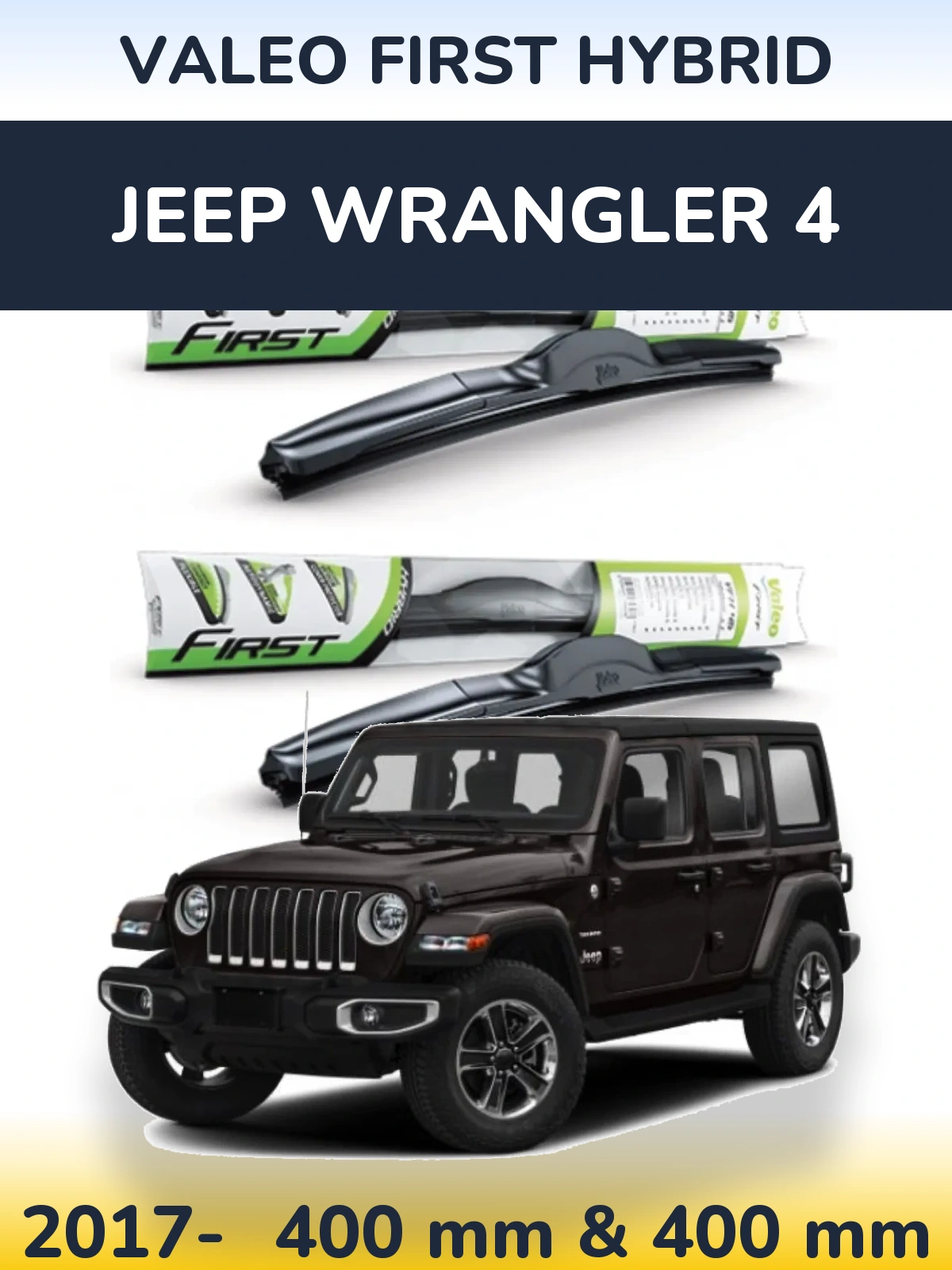 Комплект передних дворников Valeo First Hybrid 400 & 400 мм для Jeep Wrangler 4 2017-2026