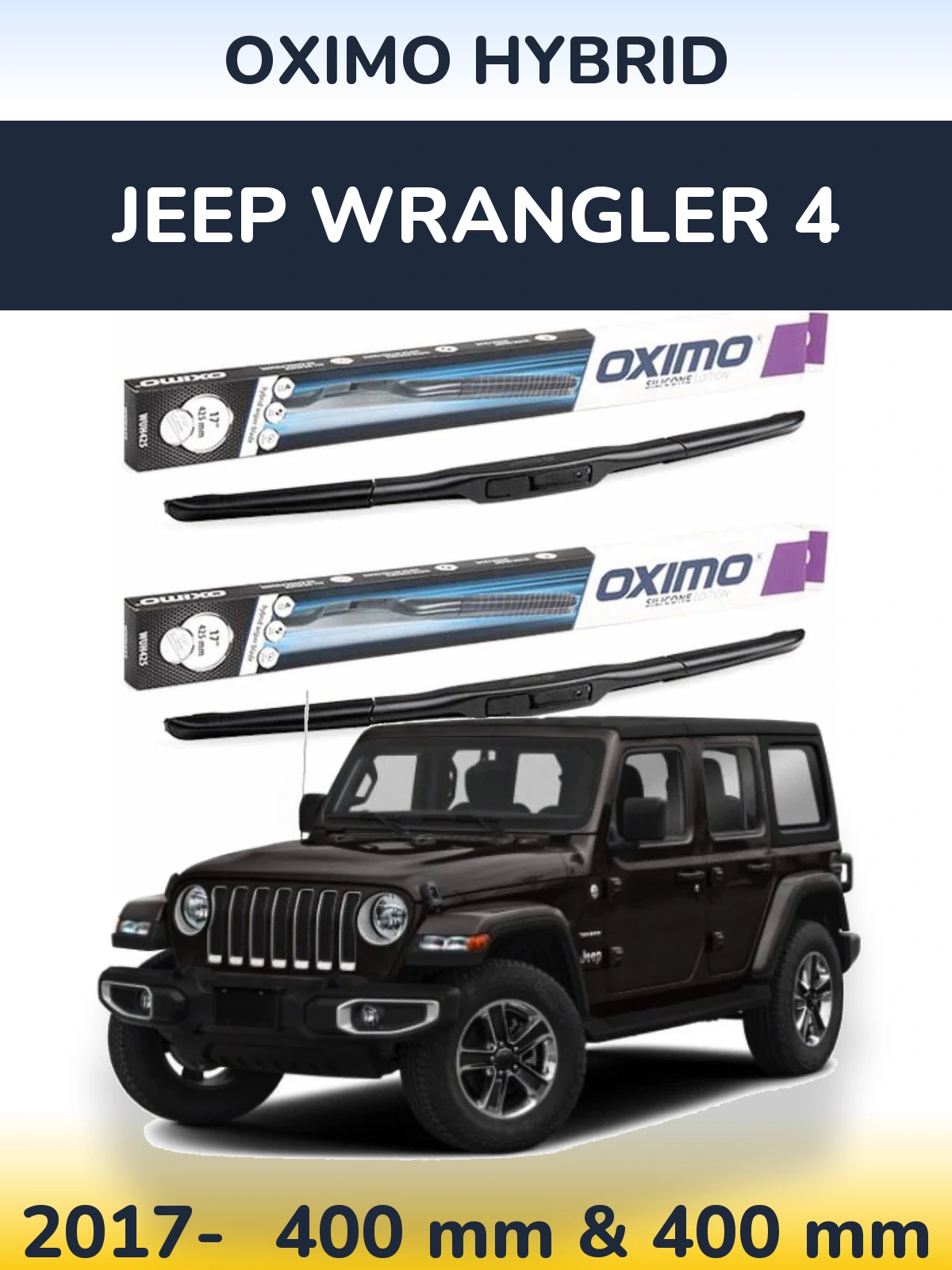 Комплект передних дворников Oximo Hybrid 400 & 400 мм для Jeep Wrangler 4 2017-2026