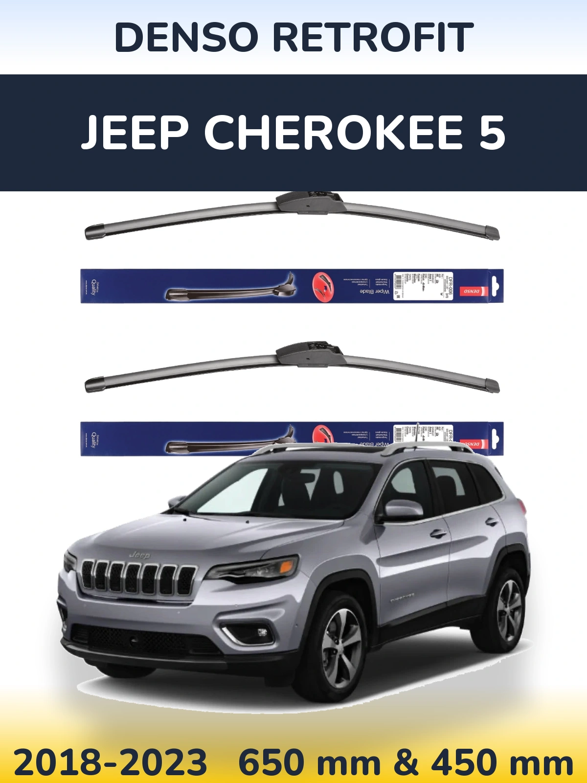 Komplet przednich wycieraczek Denso Retrofit 650 & 450 mm do Jeep Cherokee 5 2018-2023