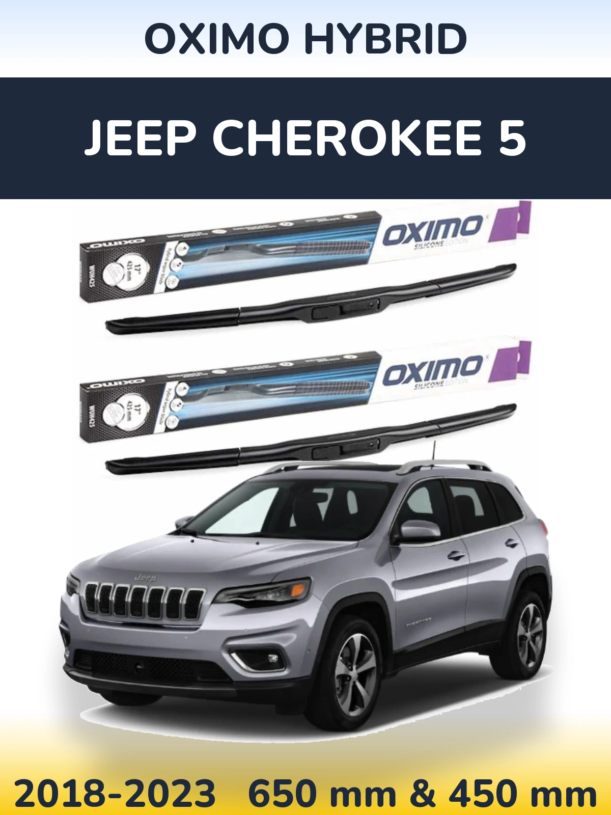 Front wiper blade set Oximo Hybrid 650 & 450 mm for Jeep Cherokee 5 2018-2023