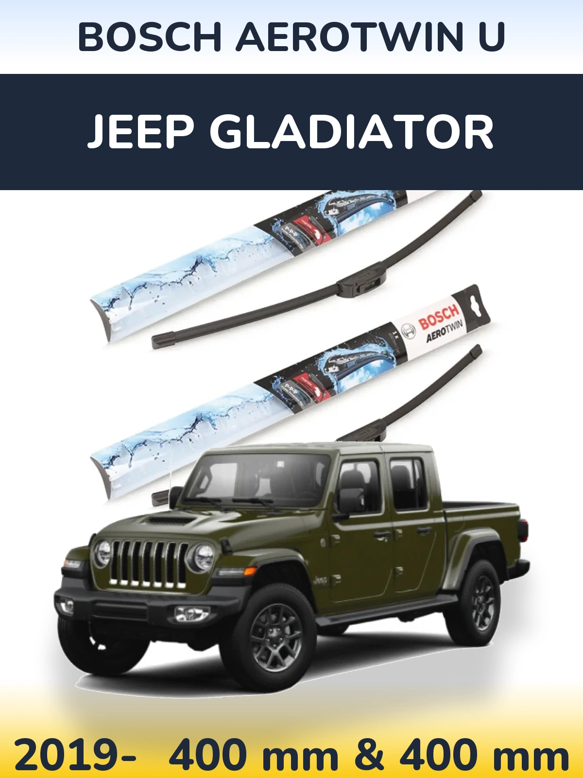 Комплект передніх щіток BOSCH AeroTwin U 400 & 400 мм для Jeep Gladiator 2019-2026