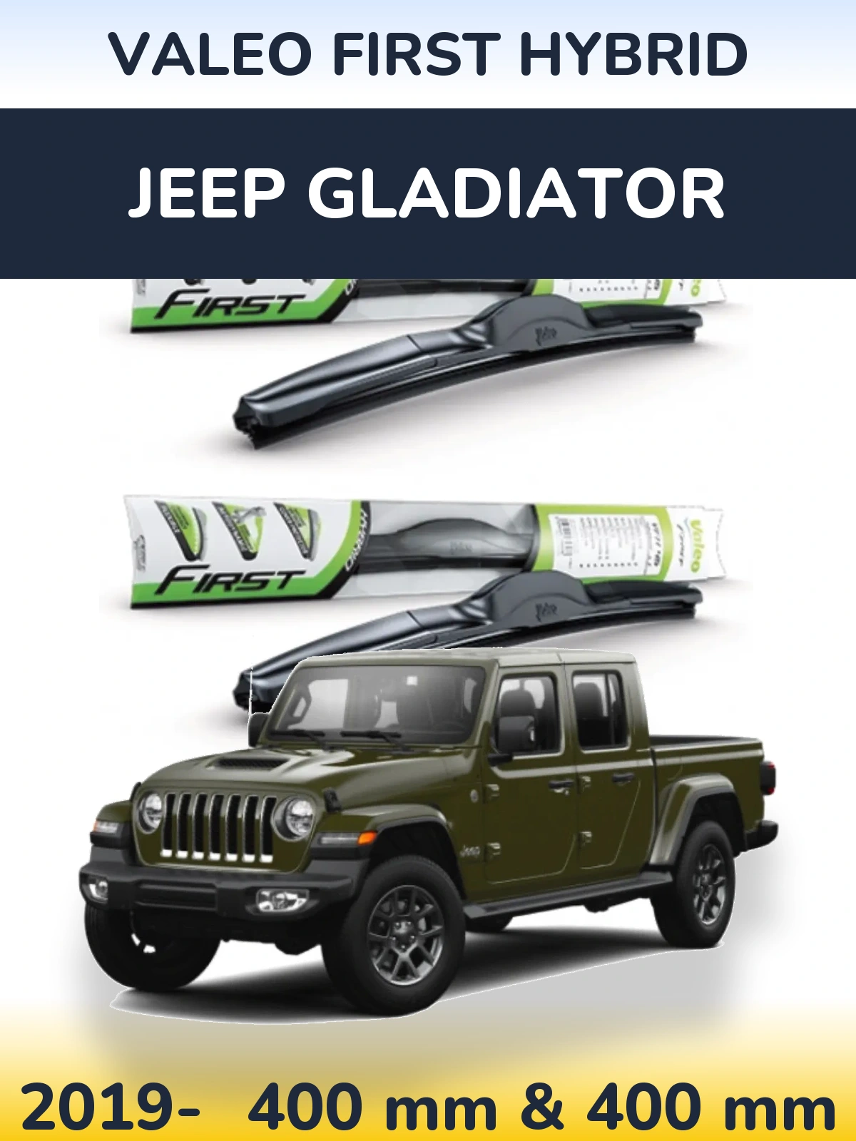 Комплект передних дворников Valeo First Hybrid 400 & 400 мм для Jeep Gladiator 2019-2026
