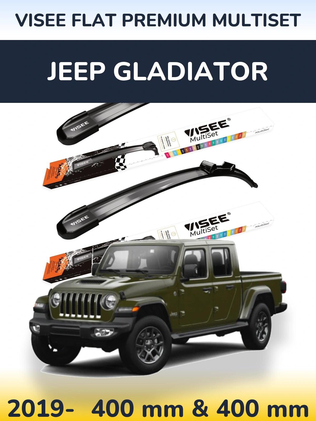 Komplet przednich wycieraczek VISEE FLAT PREMIUM MultiSet 400 & 400 mm do Jeep Gladiator 2019-2026