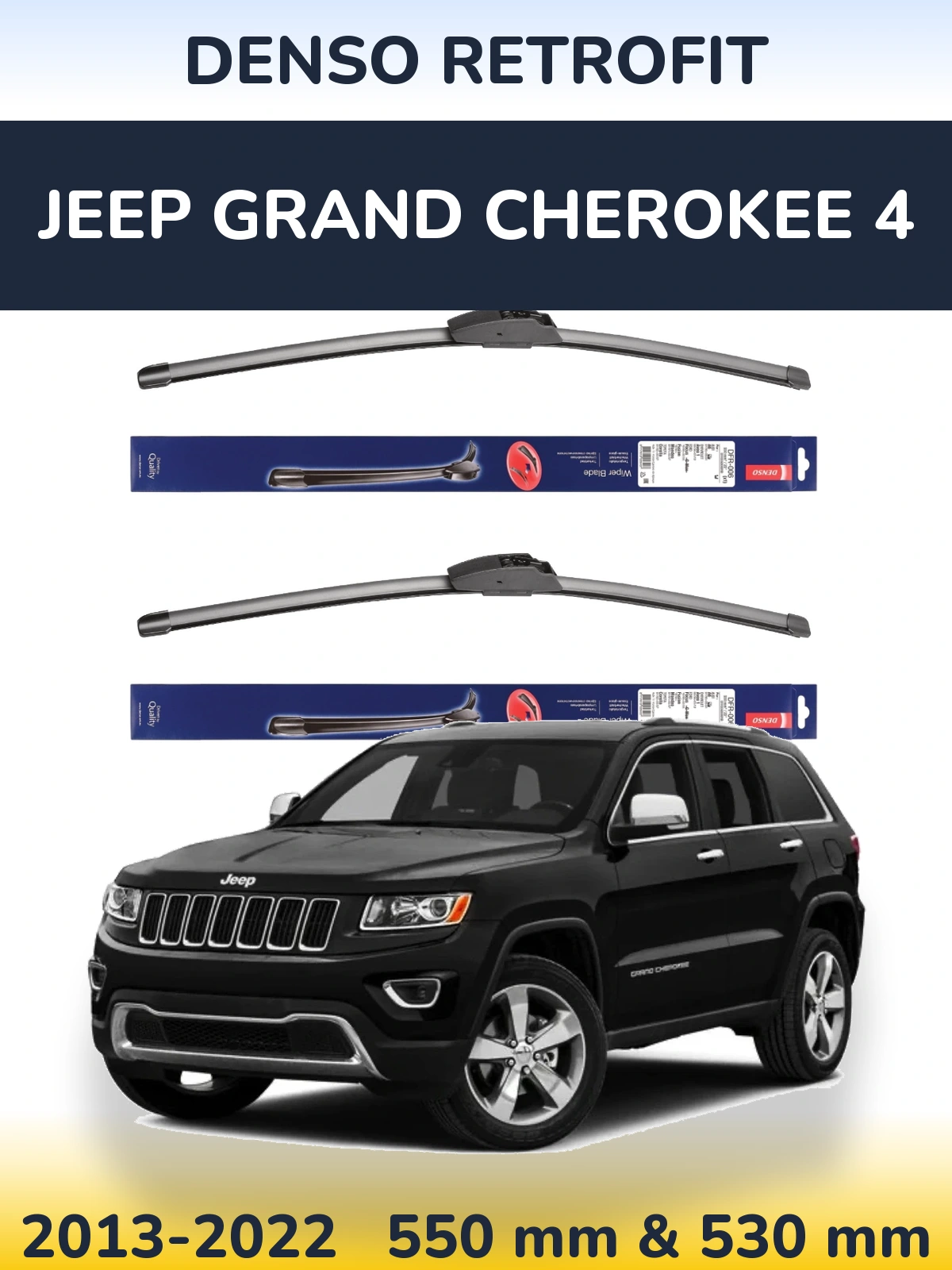 Front wiper blade set Denso Retrofit 550 & 530 mm for Jeep Grand Cherokee 4 2013-2022