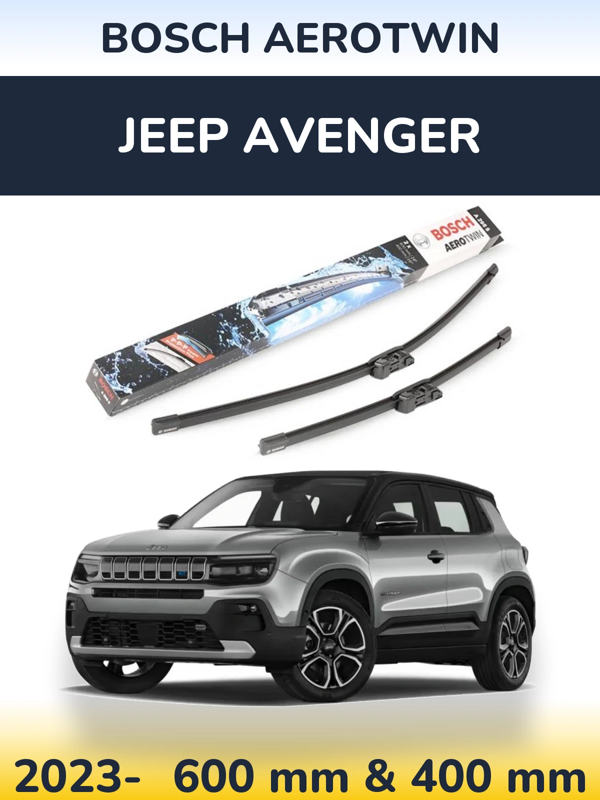 Комплект передних дворников BOSCH AeroTwin 600 & 400 мм для Jeep Avenger 2023-2026