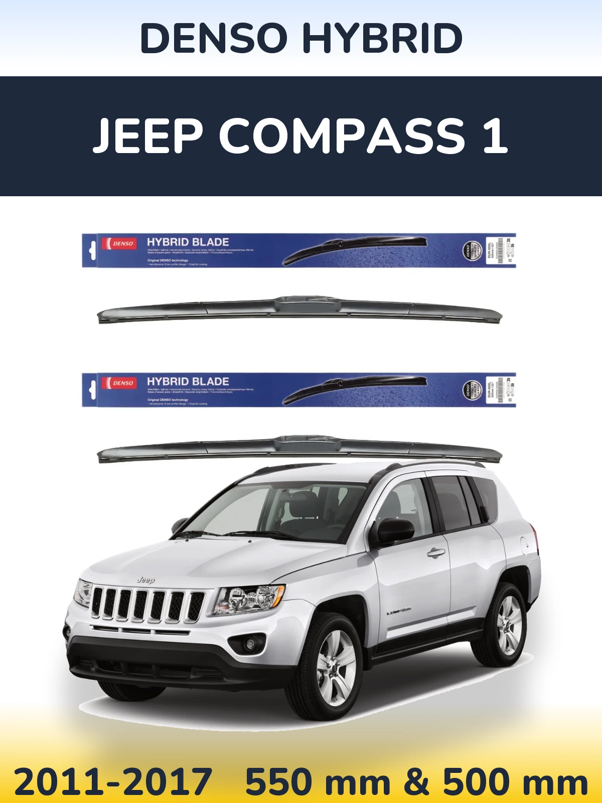 Front wiper blade set Denso Hybrid 550 & 500 mm for Jeep Compass 1 2011-2017