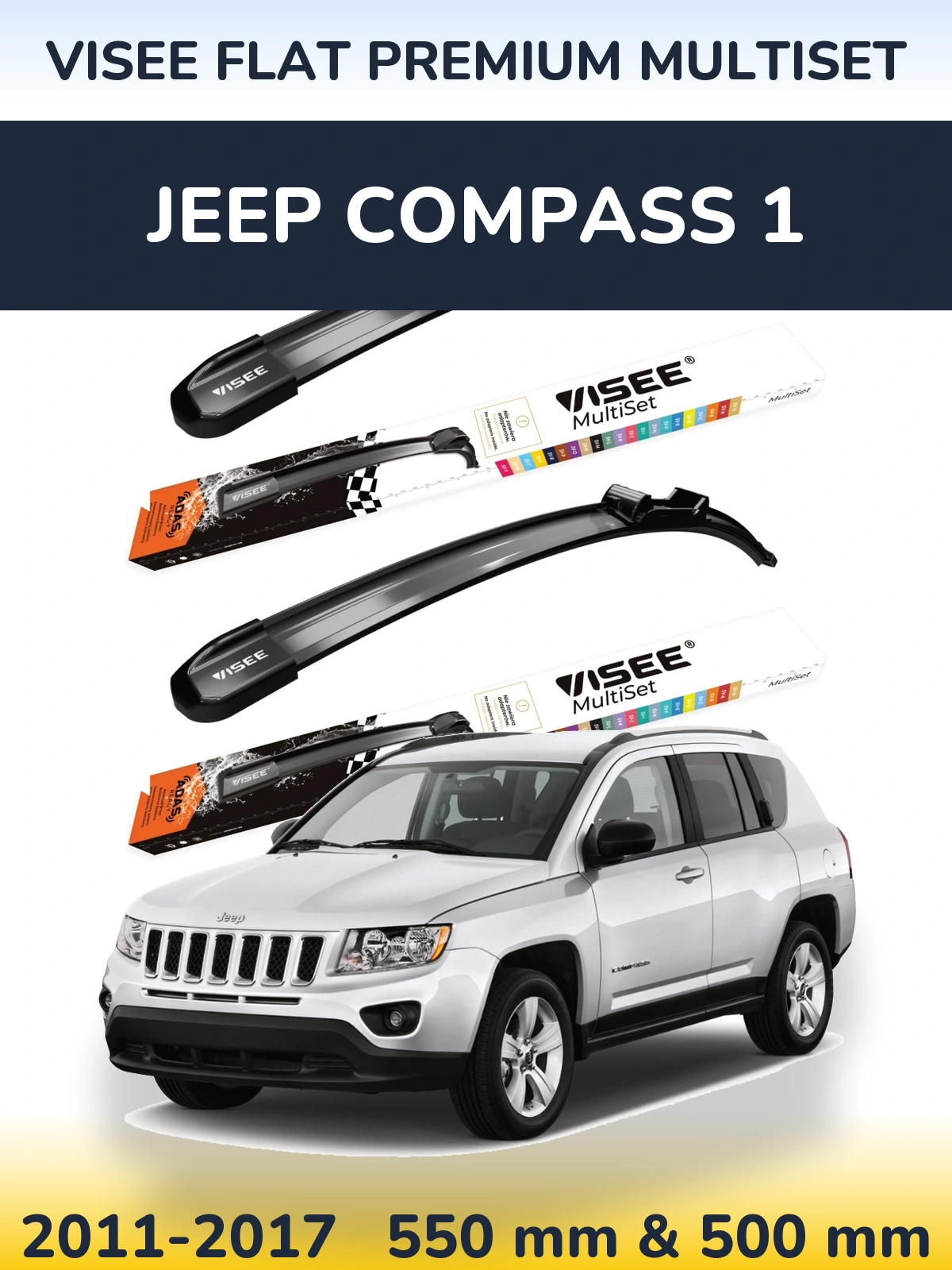 Front wiper blade set VISEE FLAT PREMIUM MultiSet 550 & 500 mm for Jeep Compass 1 2011-2017