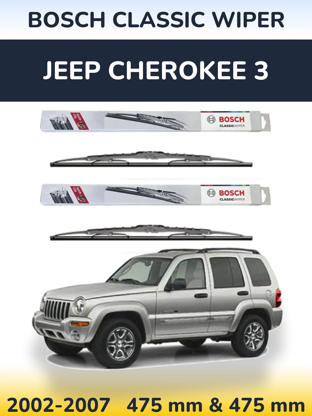 Komplet przednich wycieraczek BOSCH Classic Wiper 475 & 475 mm do Jeep Cherokee 3 2002-2007