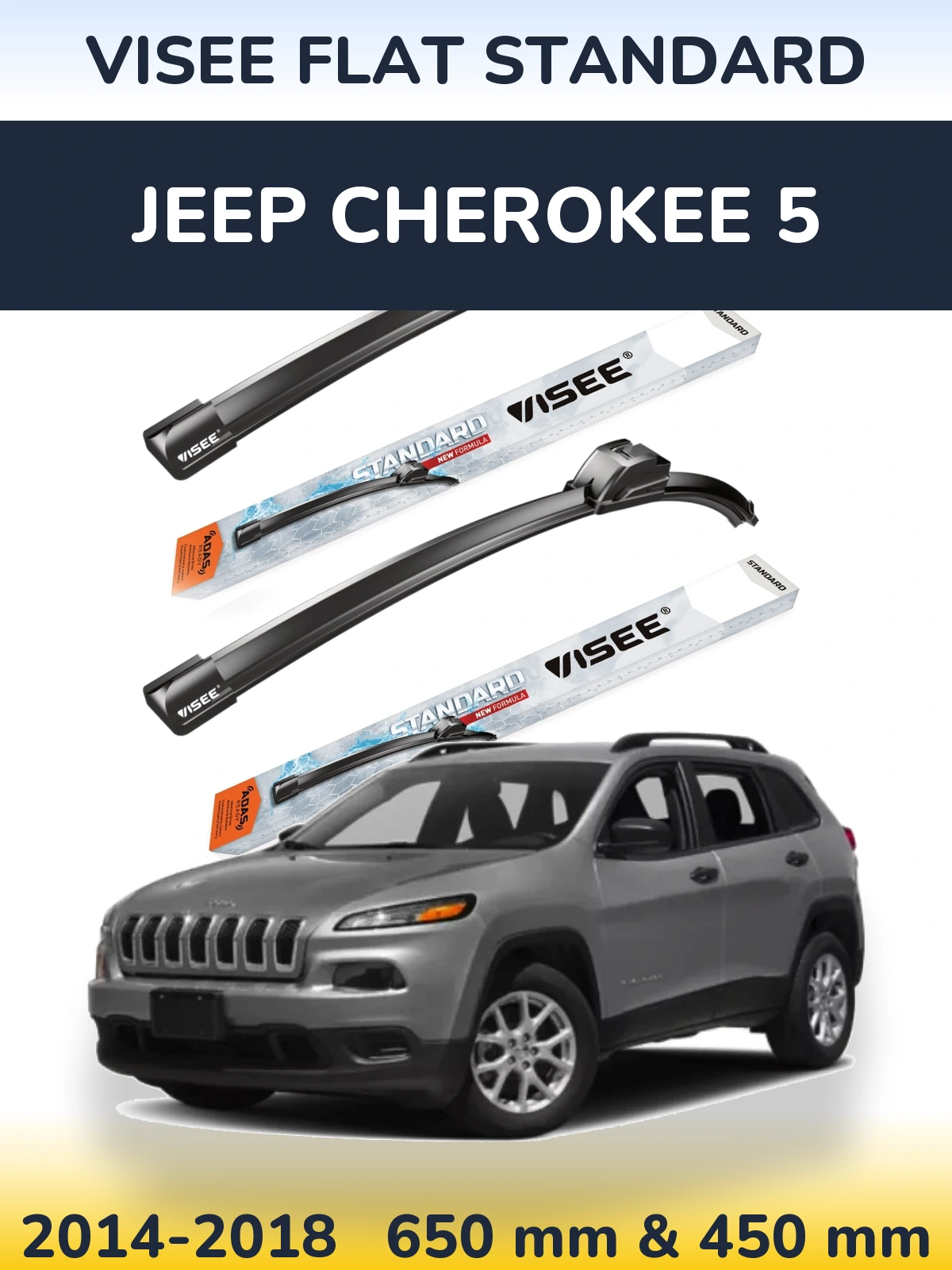 Komplet przednich wycieraczek VISEE FLAT STANDARD 650 & 450 mm do Jeep Cherokee 5 2014-2018
