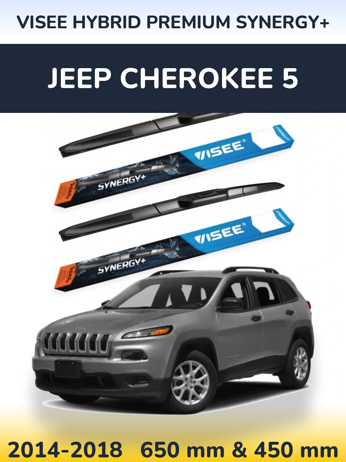 Komplet przednich wycieraczek VISEE HYBRID PREMIUM SYNERGY+ 650 & 450 mm do Jeep Cherokee 5 2014-2018